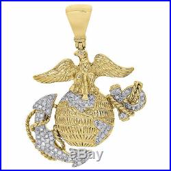10K Yellow Gold Diamond American Eagle & Anchor US Marine Corps Pendant 0.52 Ct