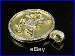 10K Yellow Gold Real Diamond American Eagle Marines Medallion Pendant 1 Ct 1.5