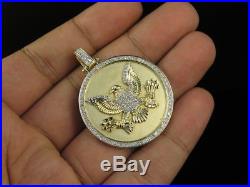 10K Yellow Gold Real Diamond American Eagle Marines Medallion Pendant 1 Ct 1.5