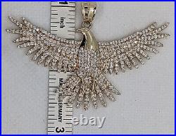 10k Yellow Gold Huge American Eagle Pendant With CZ's Charm Fine Jewelry