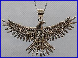 10k Yellow Gold Huge American Eagle Pendant With CZ's Charm Fine Jewelry