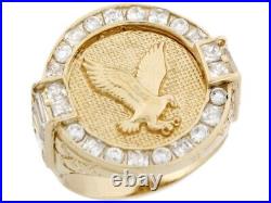 10k or 14k Yellow Gold Cluster White CZ Round American Eagle Mens Ring