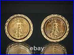 12mm Coin Estate American Eagle Without Stone Earrings 14k Yellow Gold Plated