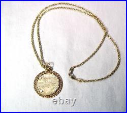 14K/24K 1/4 oz 1999 Quarter oz American Gold Eagle Pendant Necklace K1627