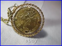 14K/24K 1/4 oz 1999 Quarter oz American Gold Eagle Pendant Necklace K1627