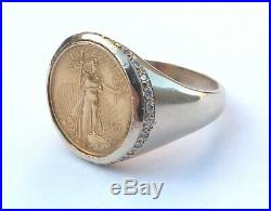 14K GOLD 0.20 TCW DIAMOND RING 1992 AMERICAN EAGLE $5 GOLD COIN SZ 10 14.2 gr