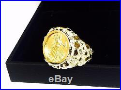 14K Gold 22 MM NUGGET COIN RING for a 1/10 OZ AMERICAN EAGLE COIN -Mount only