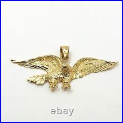 14K Gold 3d Large Diamond Cut Bald American Eagle In Flight Charm Pendant 5gr