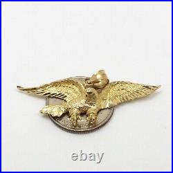 14K Gold 3d Large Diamond Cut Bald American Eagle In Flight Charm Pendant 5gr
