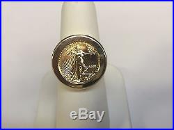 14K Gold Men's 20 MM COIN RING with a 22 K 1/10 OZ AMERICAN EAGLE COIN