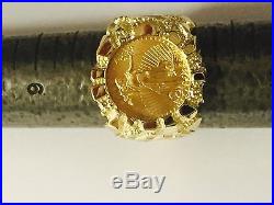 14K Gold Men's 21 MM NUGGET COIN RING with a 22 K 1/10 OZ AMERICAN EAGLE COIN