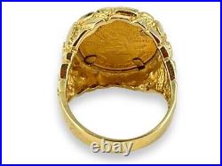14K Gold Men's NUGGET COIN RING with a 22 K 1/10 OZ AMERICAN EAGLE