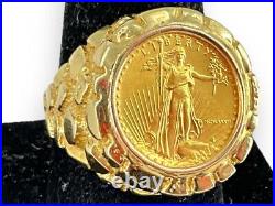 14K Gold Men's NUGGET COIN RING with a 22 K 1/10 OZ AMERICAN EAGLE