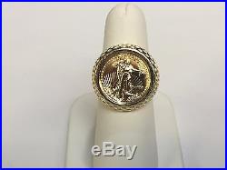 14K Gold Mens 21MM COIN RING with a 22K 1/10 OZ AMERICAN EAGLE COIN