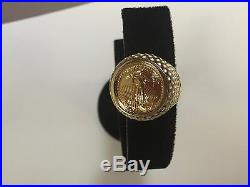 14K Gold Mens 21MM COIN RING with a 22K 1/10 OZ AMERICAN EAGLE COIN