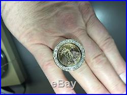 14K Gold Mens 29MM COIN RING with a 22K 1/4 OZ AMERICAN EAGLE COIN WITH 1.75TCW