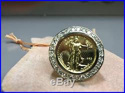 14K Gold Mens 29MM COIN RING with a 22K 1/4 OZ AMERICAN EAGLE COIN WITH 1.75TCW