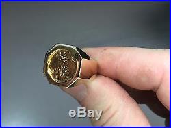 14K Gold Mens COIN RING with a 22K 1/10 OZ AMERICAN EAGLE COIN