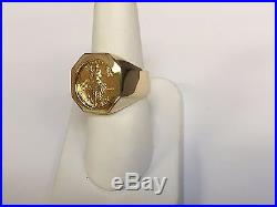 14K Gold Mens COIN RING with a 22K 1/10 OZ AMERICAN EAGLE COIN