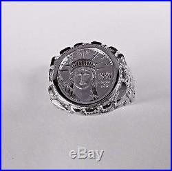 14K White Gold Men's NUGGET COIN RING with 1/10 OZ PLATINUM AMERICAN EAGLE COIN