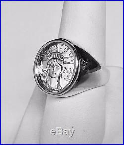 14K White Gold Mens 19.5 MM COIN RING with 1/10 OZ PLATINUM AMERICAN EAGLE COIN