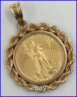 14K Yellow Gold 1/10th Oz Gold American Eagle Coin Pendant For Necklace 5.7 Gram