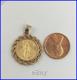 14K Yellow Gold 1/10th Oz Gold American Eagle Coin Pendant For Necklace 5.7 Gram