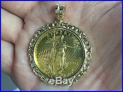 14K Yellow Gold BYZANTINE FRAME PENDANT for 1 OZ US American Eagle Coin