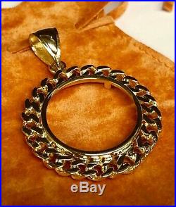 14K Yellow Gold Curb Chain Link FRAME PENDANT for 1/2 OZ US American Eagle Coin