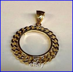 14K Yellow Gold Curb Chain Link FRAME PENDANT for 1/2 OZ US American Eagle Coin