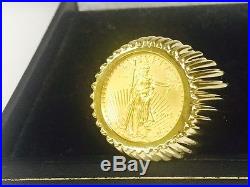 14K Yellow Gold Men's 21 MM COIN RING with a 22 K 1/0 OZ AMERICAN EAGLE COIN