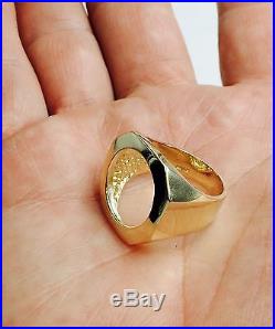 14K Yellow Gold Mens COIN RING for 1/10 OZ AMERICAN EAGLE COIN-Mounting only