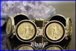 14k 22k Gold 1997 (6) Liberty American Eagle $5 Coin Bracelet with Onyx 37.8 grams