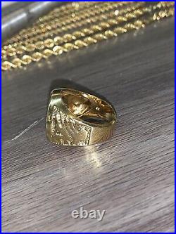 14k Gold Ring with American Eagle Coin Design 9 Signet 10 Grams 17mm 925 HC Vtg