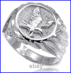 14k Solid White Gold American Eagle Men's Ring