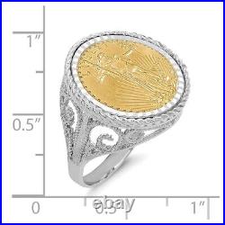14k White Gold 1/10oz American Eagle Diamond-Cut Coin Ring CR11WD/10AEC