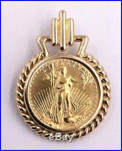 14k Yellow Gold 1/10ozt Gold 1996 American Eagle Coin Pendant For Necklace 6.6gr