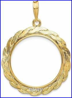 14k Yellow Gold 1/4oz American Eagle Coin 22mm Braided Prong Coin Bezel Pendant
