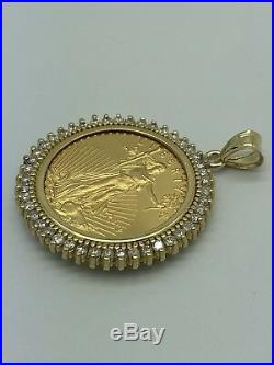 14k Yellow Gold Diamond Coin Bezel Holder Pendant for American Eagle 1/2 oz $25