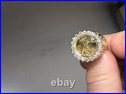 14k Yellow Gold Diamond Ring, 1/10oz US American Eagle Coin, Approx 18.8g & 1tcw