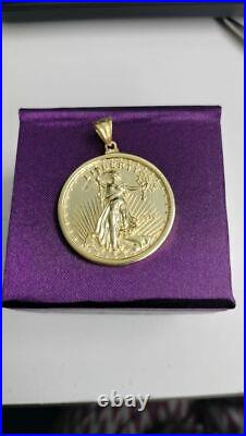 14k Yellow Gold Plated American Eagle Coin Liberty Pendant Silver 18 Free Chain