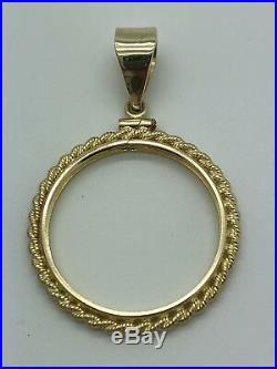 14k Yellow Gold Rope Coin Bezel Holder Pendant Screw Top 1/2 oz American Eagle