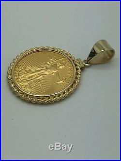 14k Yellow Gold Rope Coin Bezel Holder Pendant Screw Top 1/2 oz American Eagle
