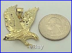 14k Yellow Gold Solid Diamond-Cut Flying American Eagle Charm Pendant 9.8g