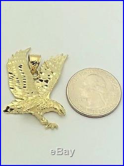 14k Yellow Gold Solid Diamond-Cut Flying American Eagle Charm Pendant 9.8g