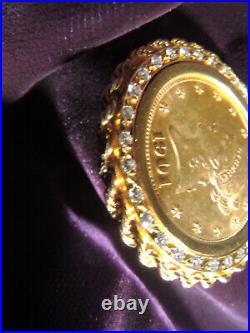 14kt Gold Rope Bezel with Diamonds, 4 prong for 10 dollar Eagle American Gold Coin