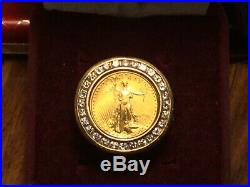 14kt gold diamond mens ring with 24kt gold 1996 american eagle! Heavy 15.1 Gr