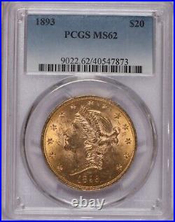 1893 Gold Liberty Head $20 PCGS MS62. Scarce Double Eagle Date