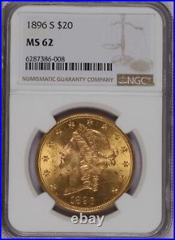 1896-S Gold Liberty Head Double Eagle $20 NGC MS62. Scarcer date
