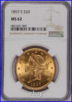 1897-S Gold Liberty Head $20 NGC MS62. Earlier date business Double Eagle